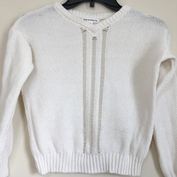 Nowadays Big Girls White Cotton Pull Over Knit Sweater - Picture 3 of 12